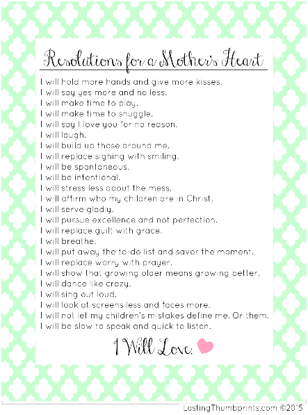 Free Printable Resolutions for a Mom
