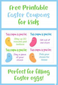 Grab These Free Printable Easter Coupons for Kids! Perfect frugal Easter egg filler your kids will love!